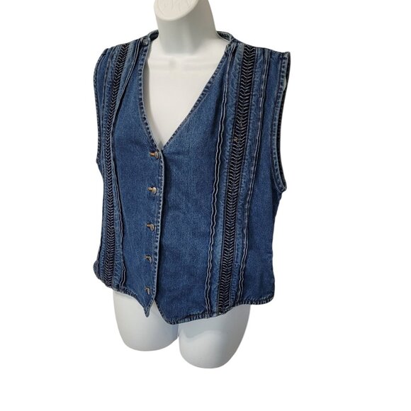 Poetic License Jennifer Eden Jackets & Blazers - Poetic License Women's Vintage Denim Vest Size L Embellished Button Southwestern